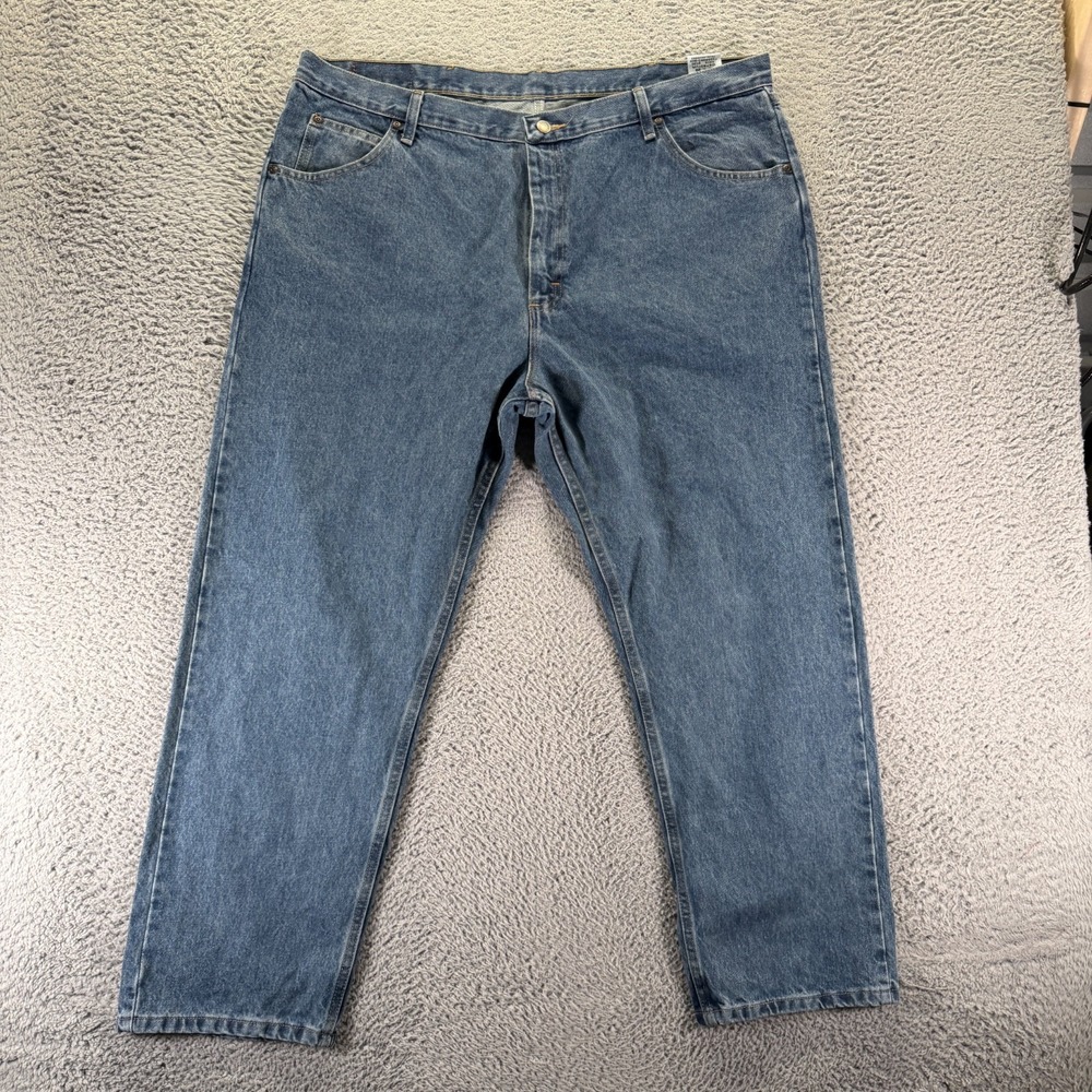 Wrangler Jeans Mens 42x29 Blue Cotton Denim Straight Relaxed-Fit Workwear Travel